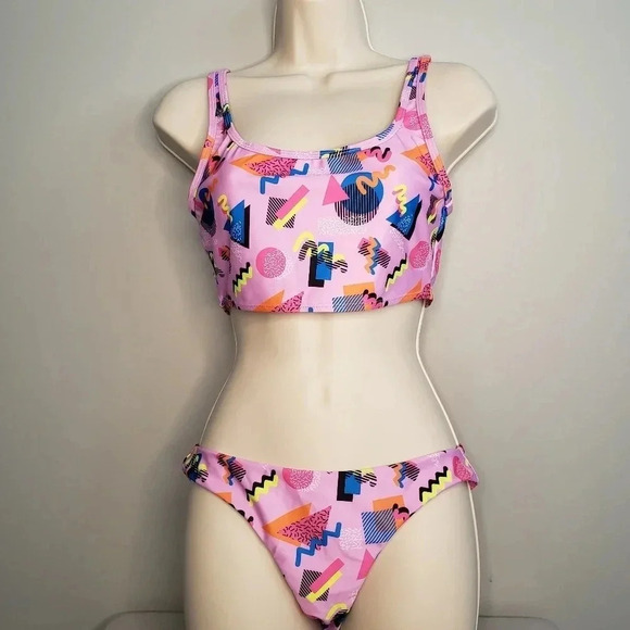 2/$25-Skinny Dip S Bikini-Barbie Retro 90s Print Pink Abstract Size Small NWT - Picture 4 of 15